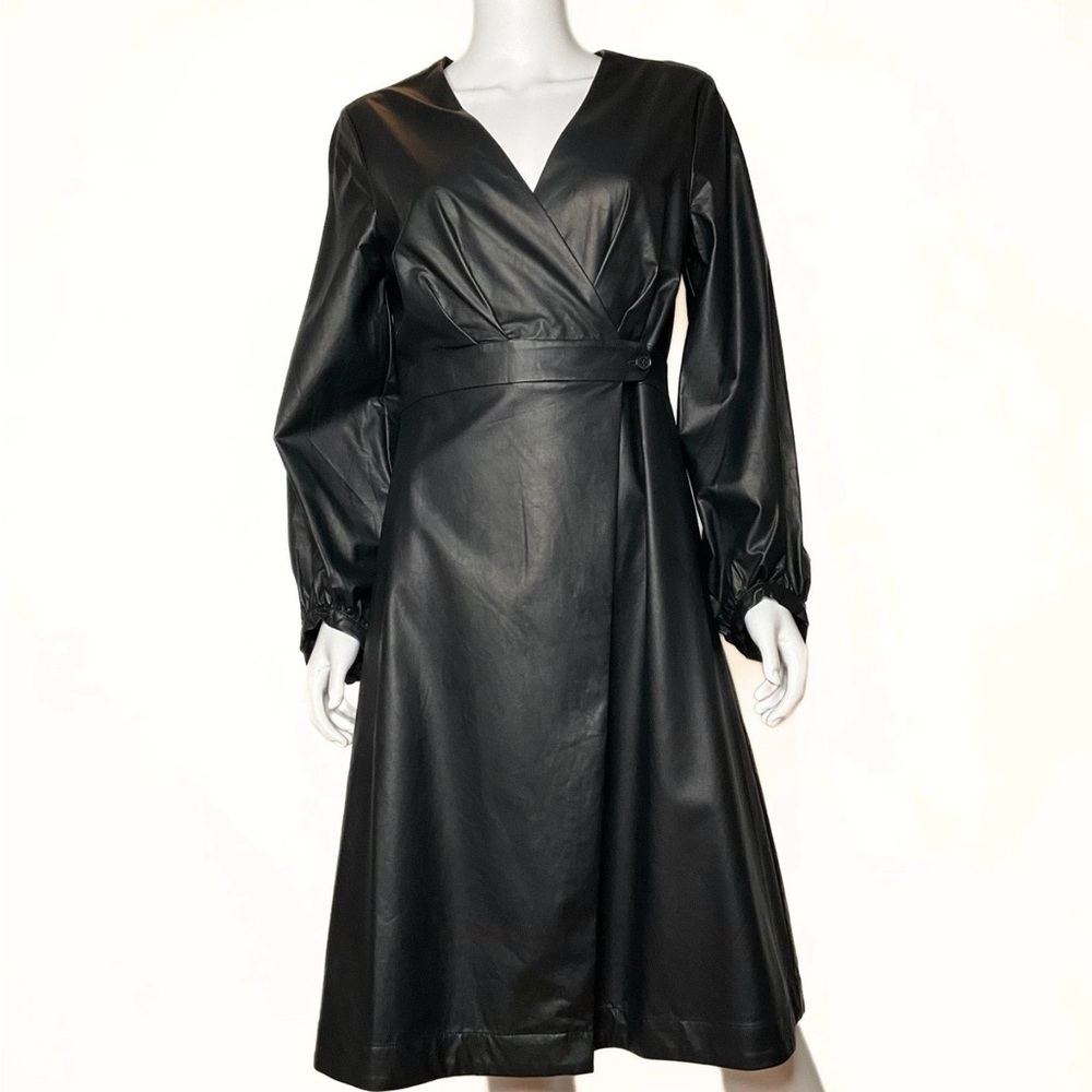 Banana Republic Black Vegan Faux Leather Dress Women SZ 6 Sleek Dark Witchy Goth